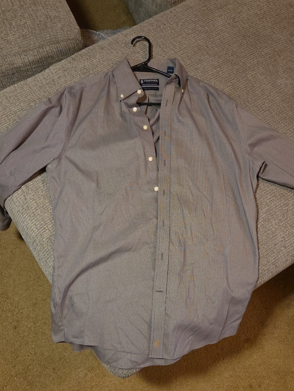 Stafford Men's Button-Down Shirt in Light Gray with Subtle Purple Hue